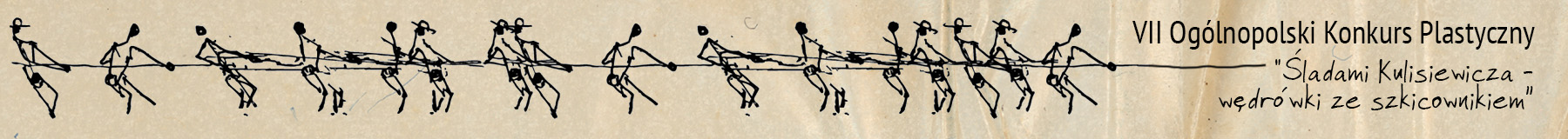 Grafika przedstawia grupę ludzi narysowanych pojedynczą kreską, którzy z dużą dynamika przeciągają linę