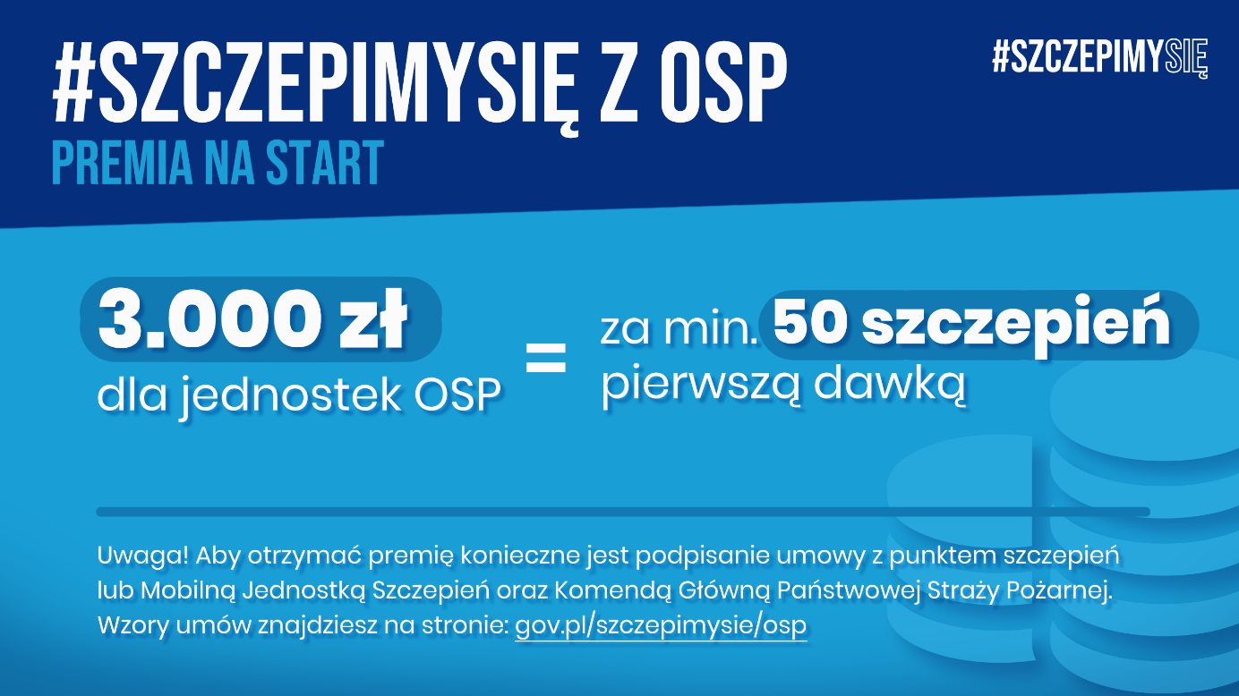 Plakat przedstawiający akcję SzczepimySię z OSP. Premia na start.