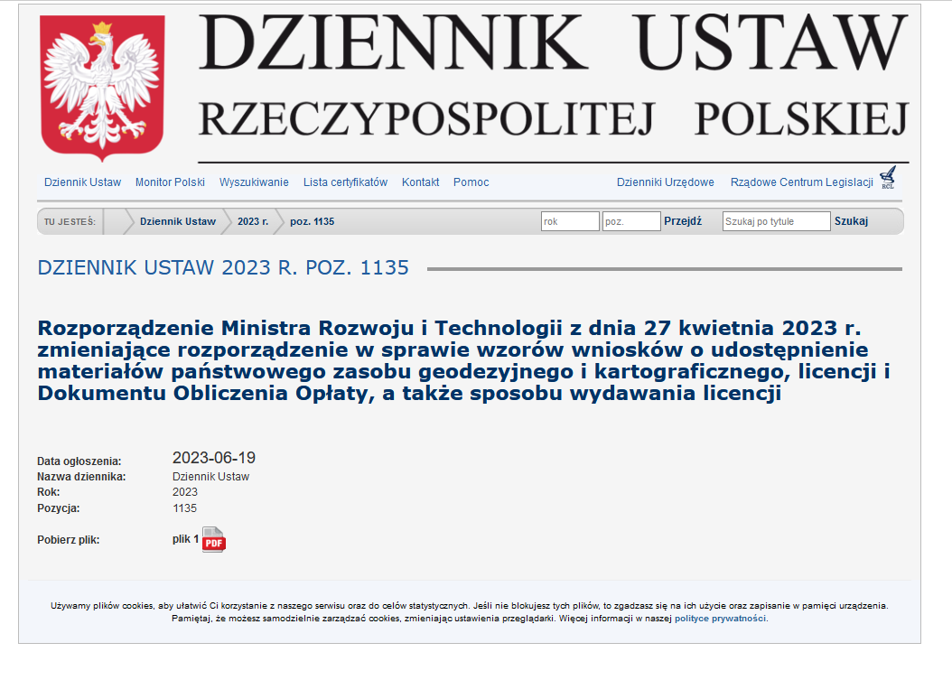 ilustracja przedstawia zrzut z Dziennika Ustaw 2023 r. poz. 1135.
