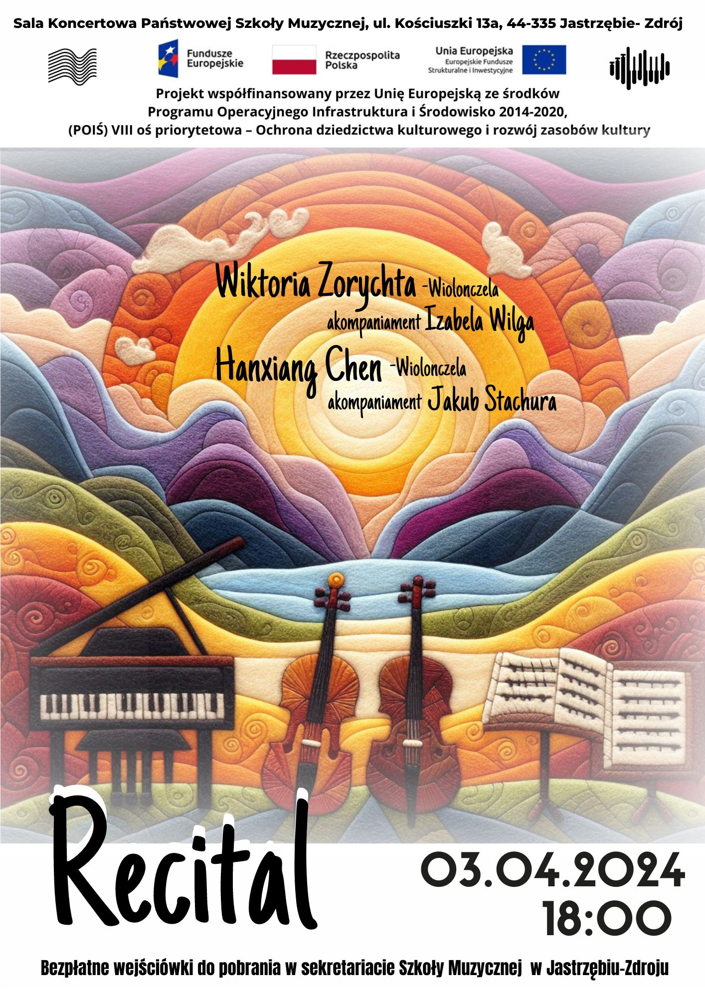 Plakat na Recital wiolonczelowy.