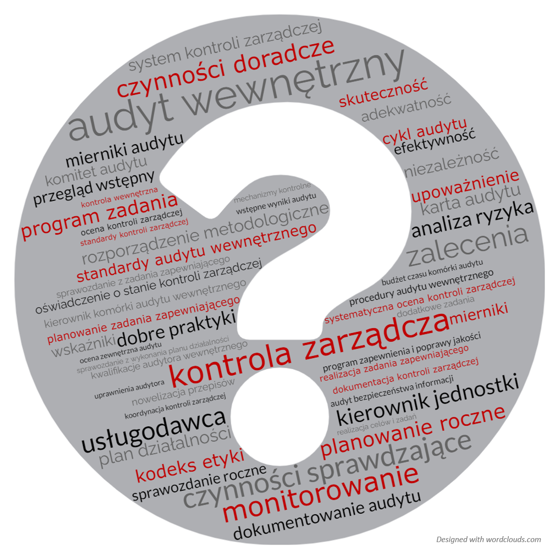 Grafika w formie koła z wpisanymi zagadnieniami dotyczącymi audytu wewnętrznego