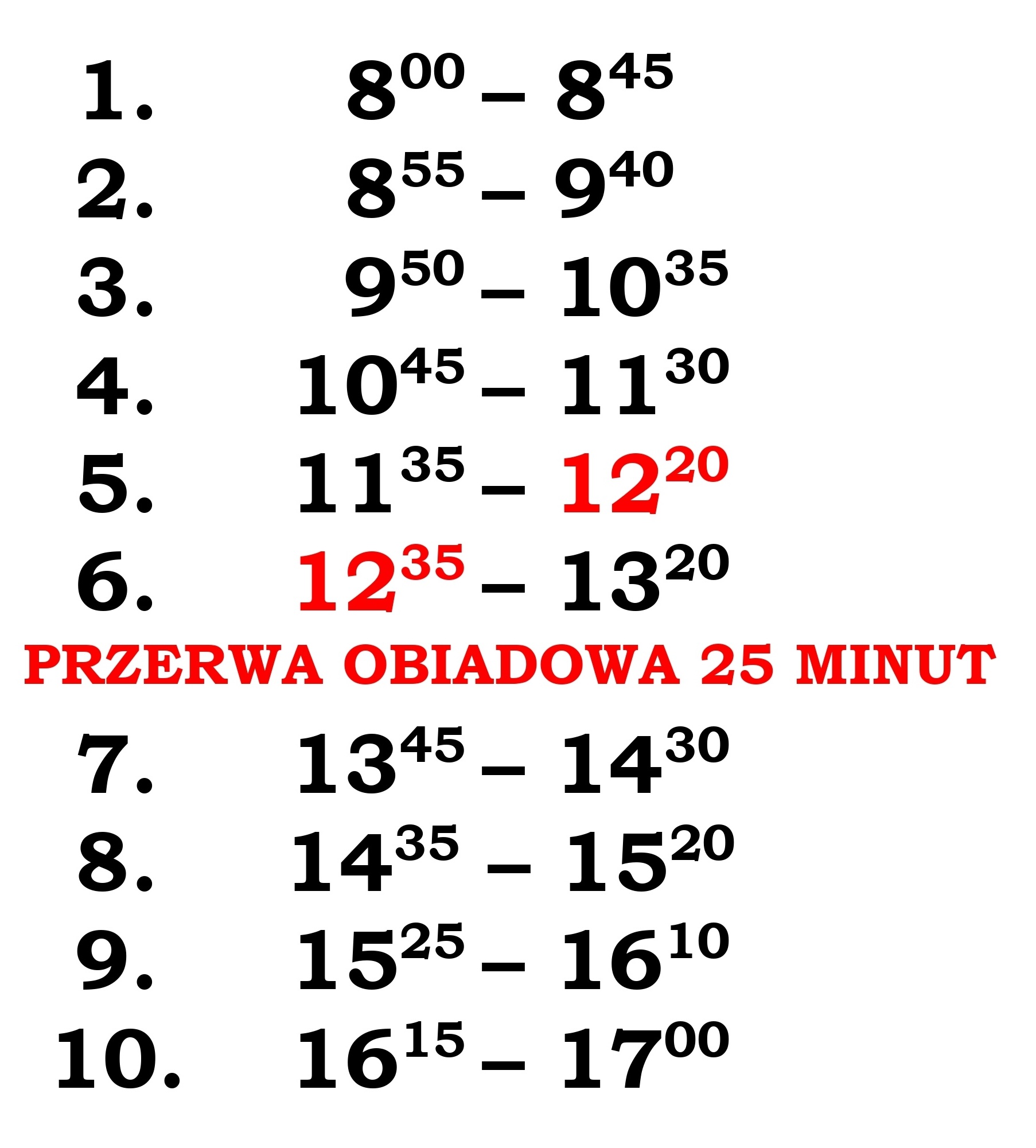 Rozkład dzwonków na lekcje