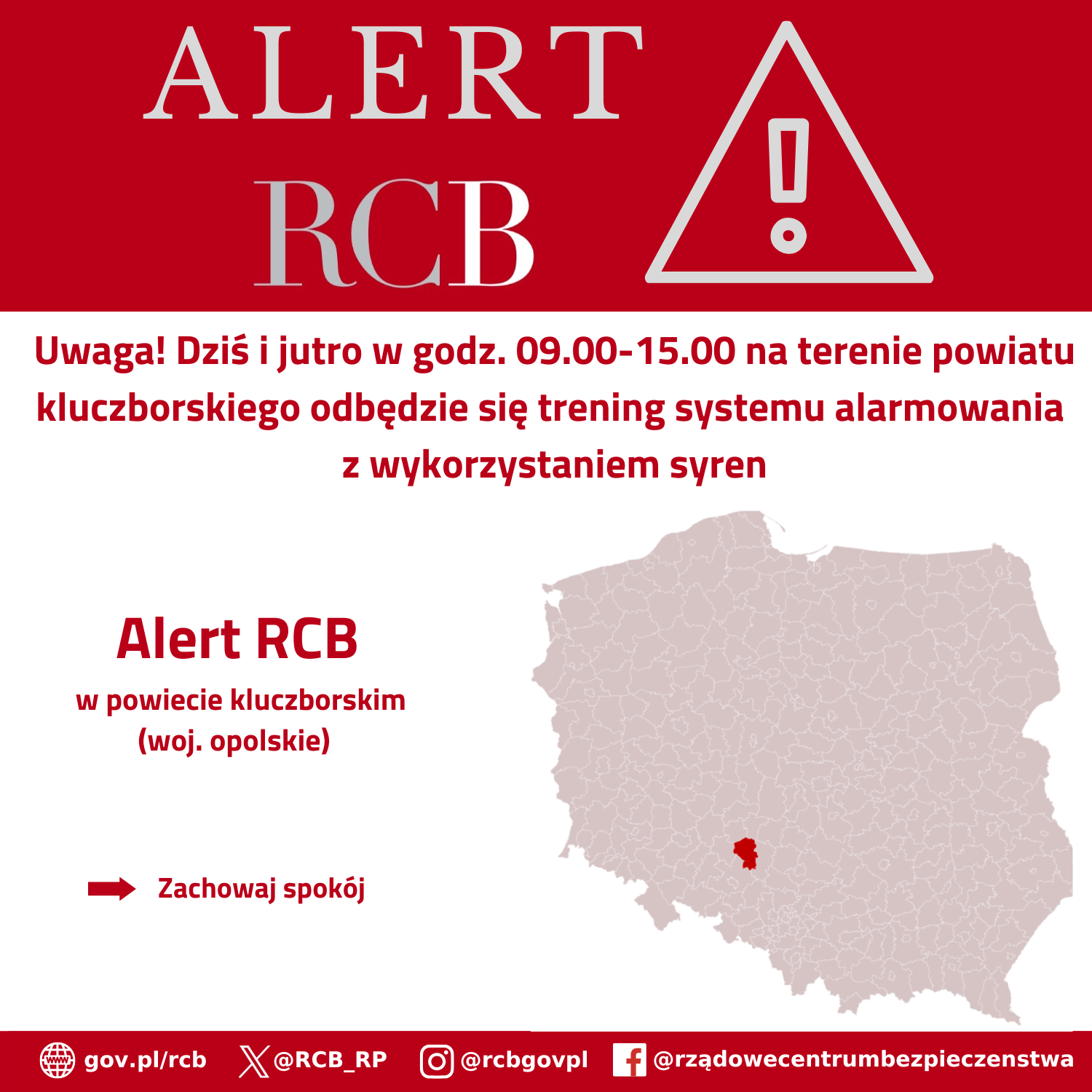 Trening systemu alarmowania - powiat kluczborski - 27/28 kwietnia
