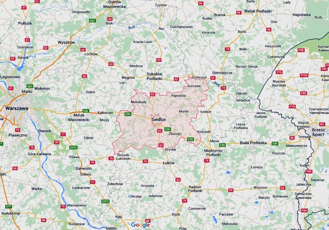 Mapa - miasto Siedlce i powiat siedlecki