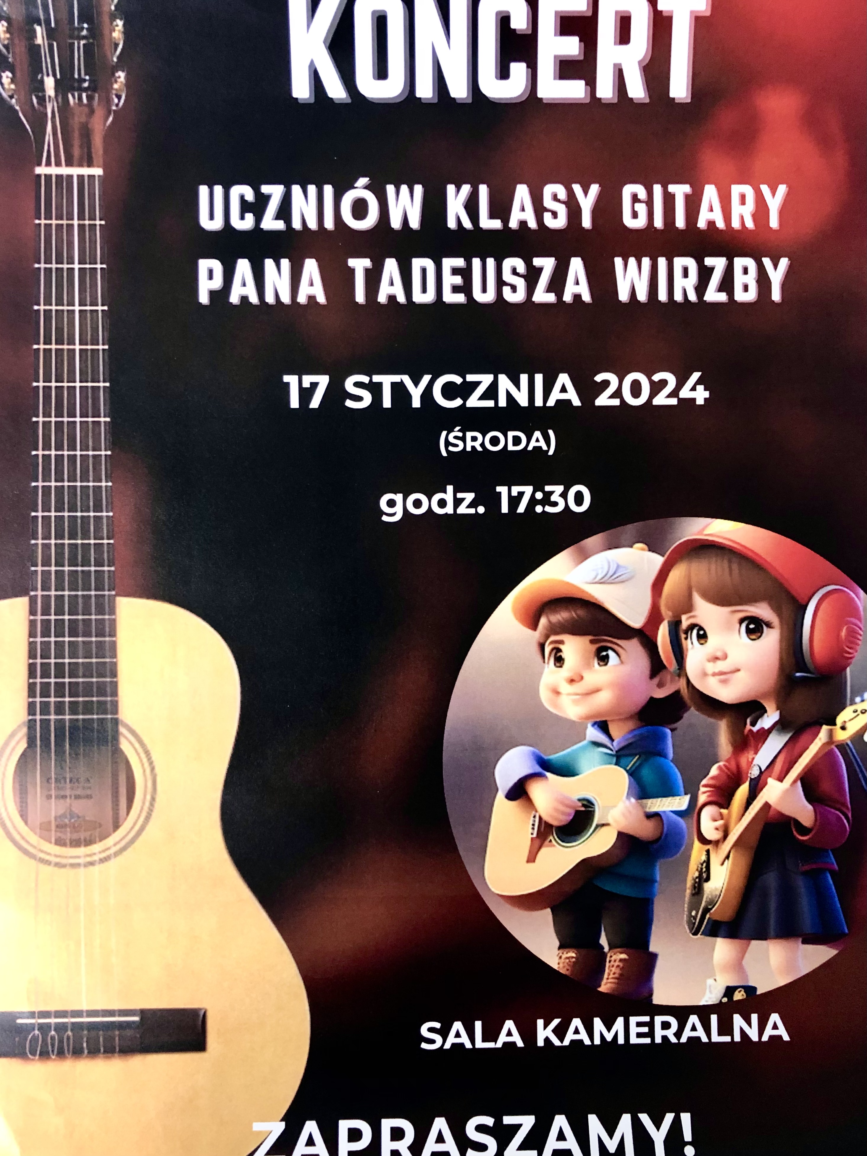 Plakat szkolnego koncertu klasy giatry