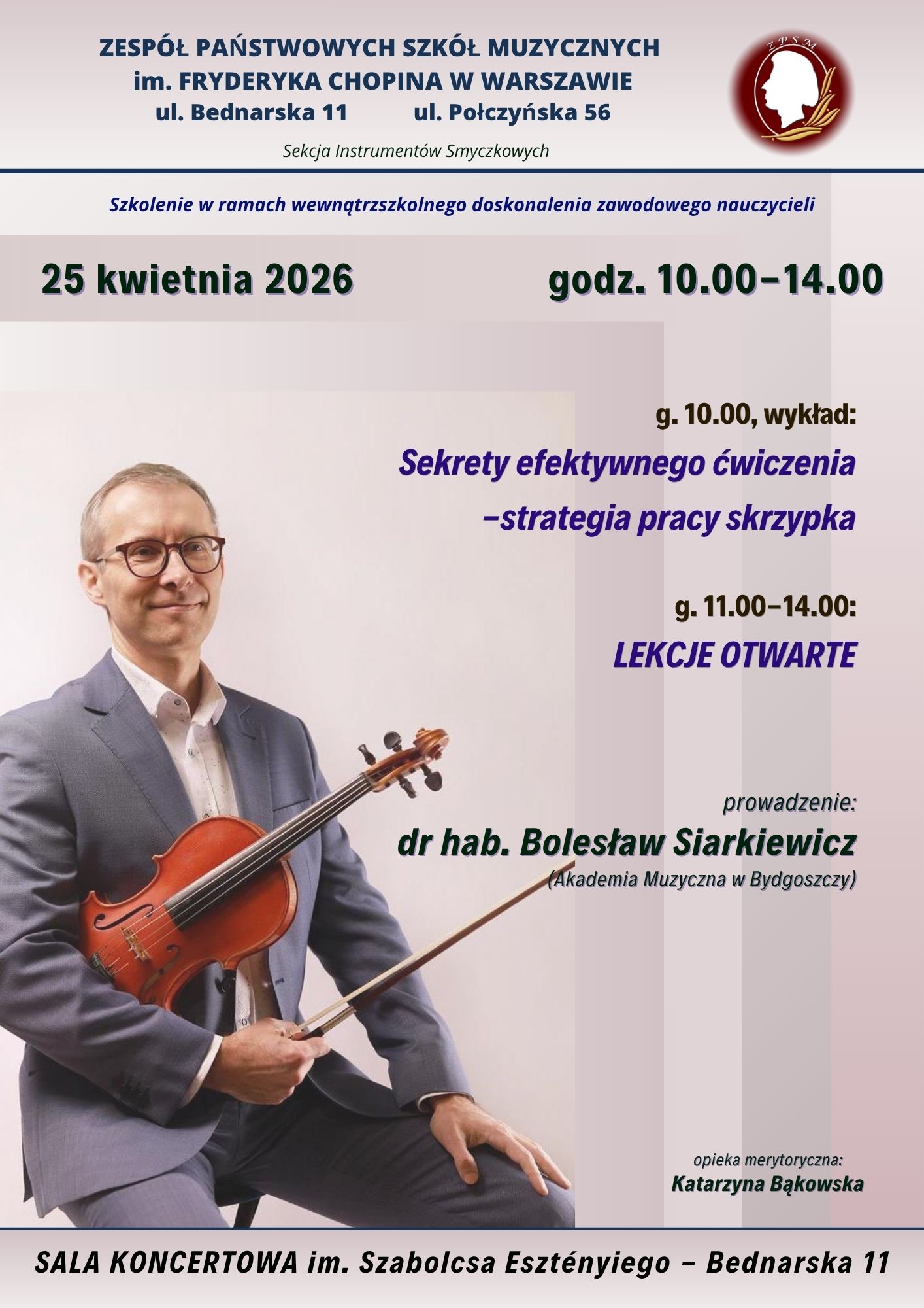 Afisz - 25.04.2026 - Bolesław Siarkiewicz - warsztaty skrzypcowe