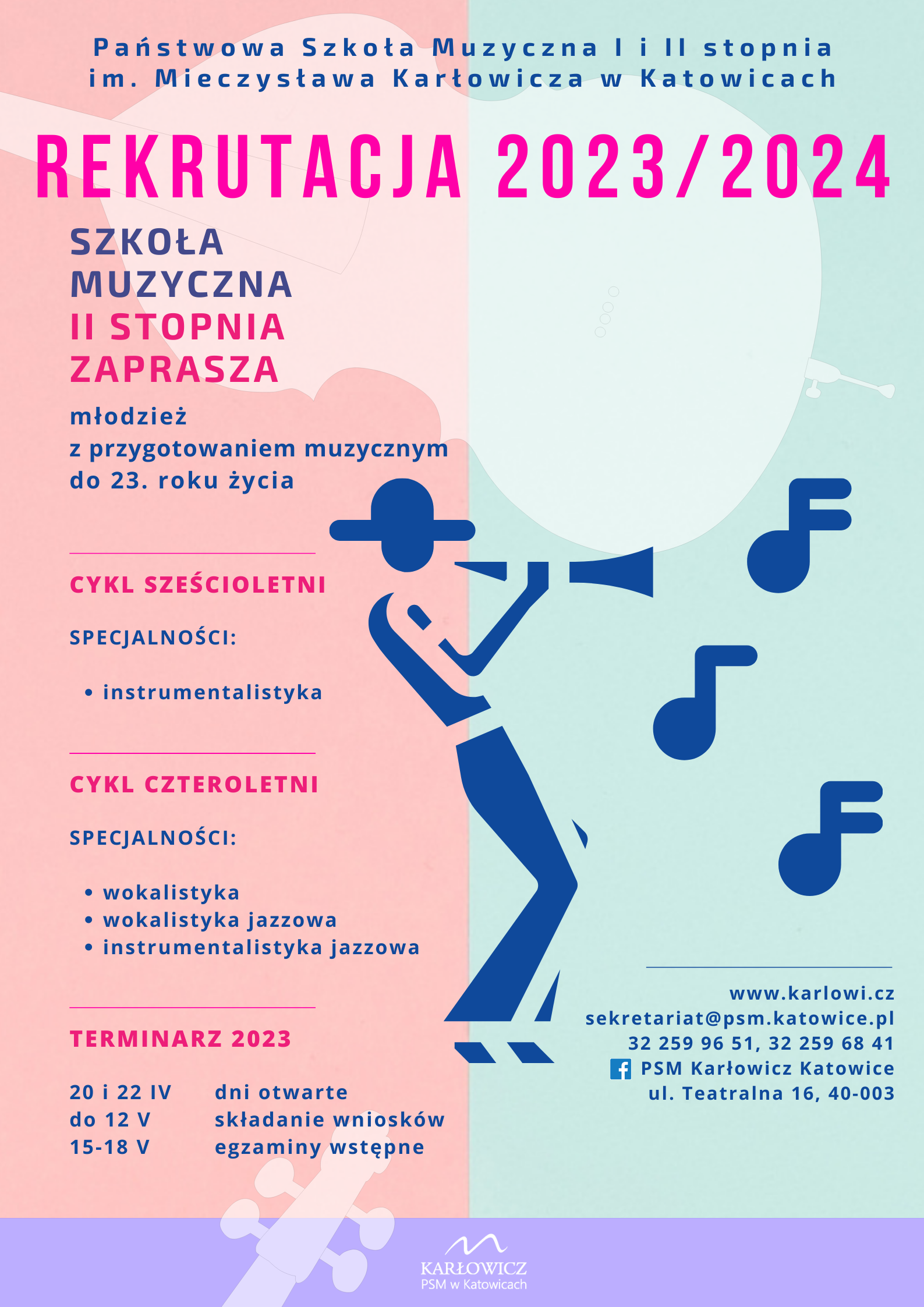 Rekrutacja 2023/2024, ilustracja graficzna dla informacji dot rekrutacji do PSM II stopnia.