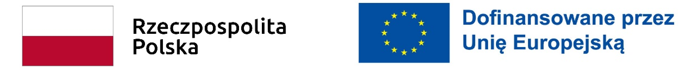 Zestawienie logotypów. Od lewej: Flaga Polski z opisem Rzeczpospolita Polska, Flaga Unii Europejskiej z opisem Dofinansowane przez Unię Europejską 