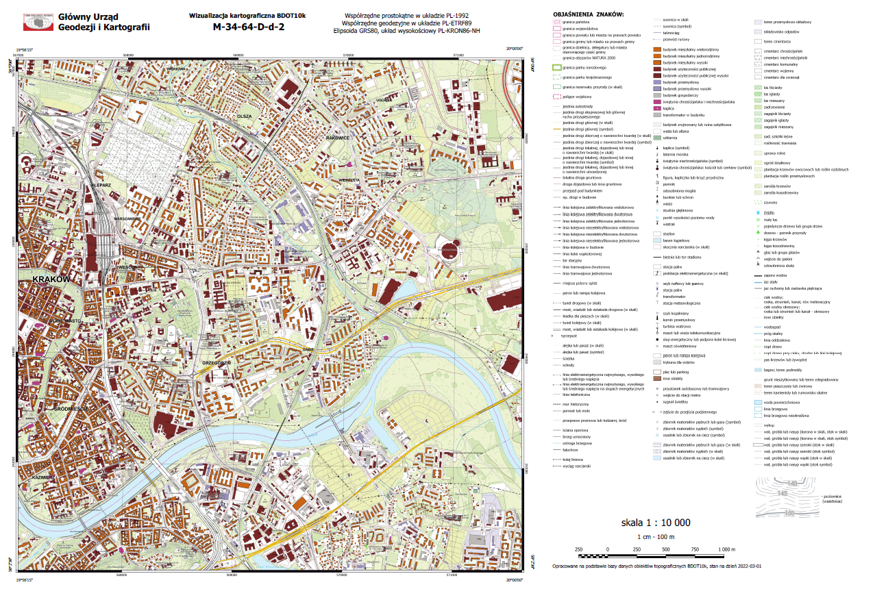 Ilustracja przedstawia przykładową wizualizację kartograficzną BDOT10k.