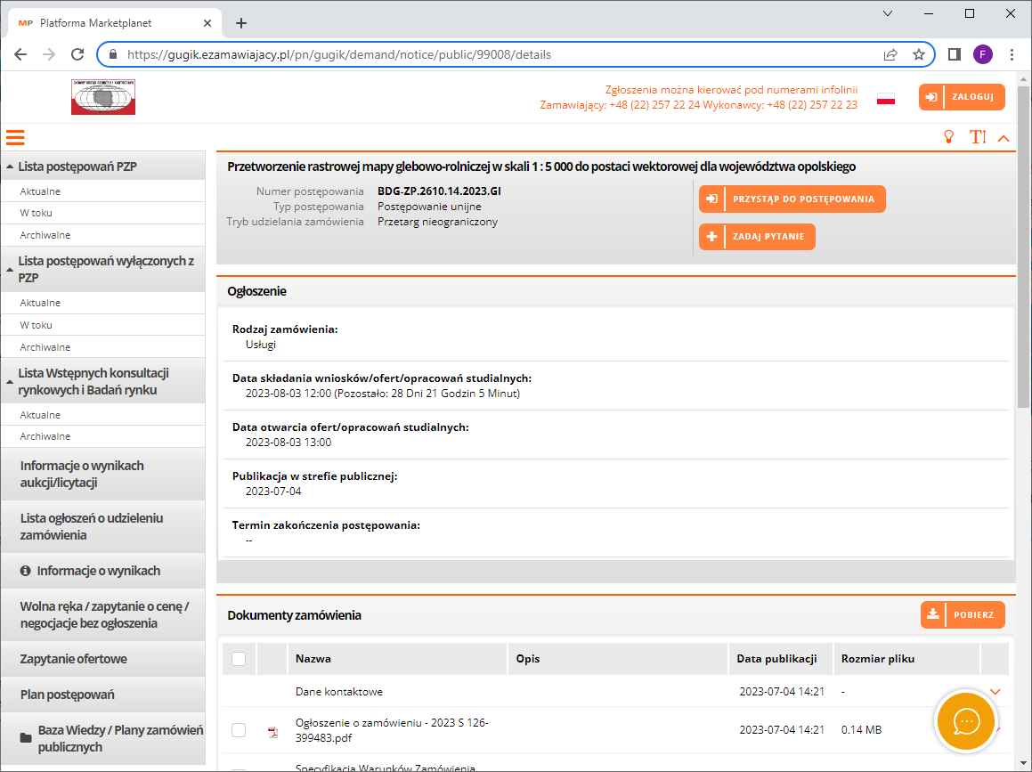 rysunek przedstawia zrzut z serwisu https://gugik.ezamawiajacy.pl/