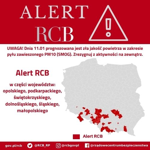 Alert RCB 11 stycznia - smog.