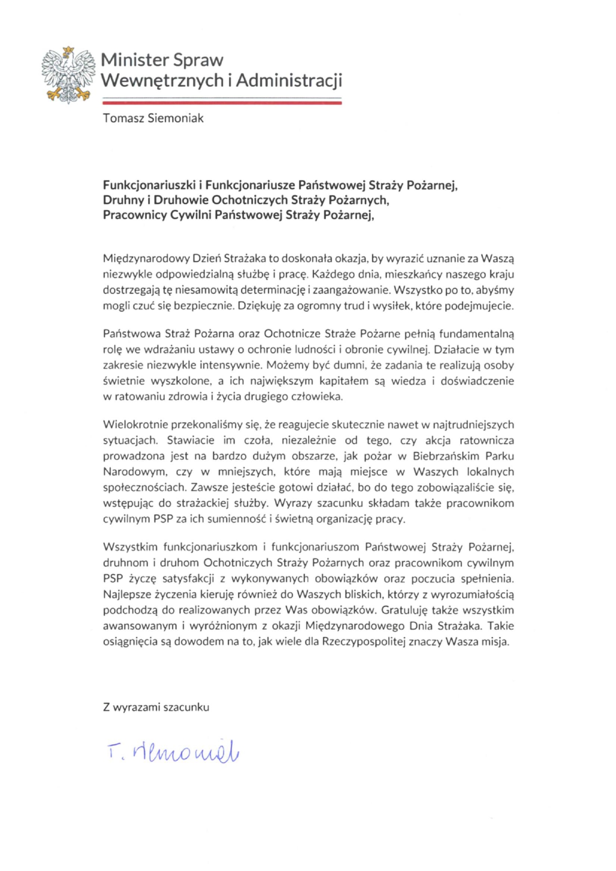 Życzenia MSWiA z okazji Dnia Strażaka 2025