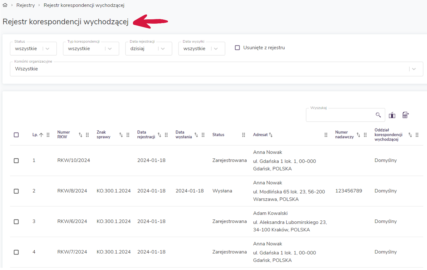 Uzupełnianie danych podczas rejestrowania korespondencji wpływającej