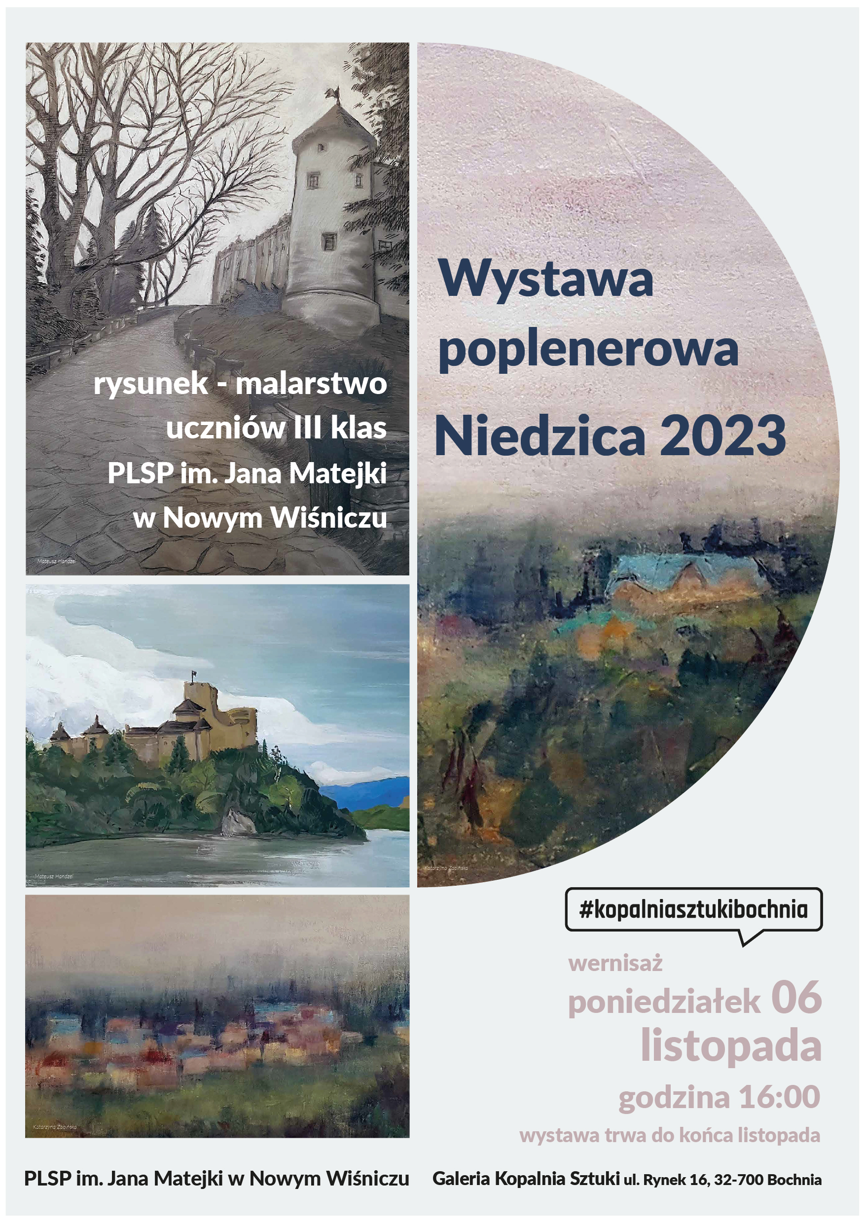 Plakat wystawy poplenerowej Niedzica 2023 w bocheńskiej Galerii Kopalnia Sztuki