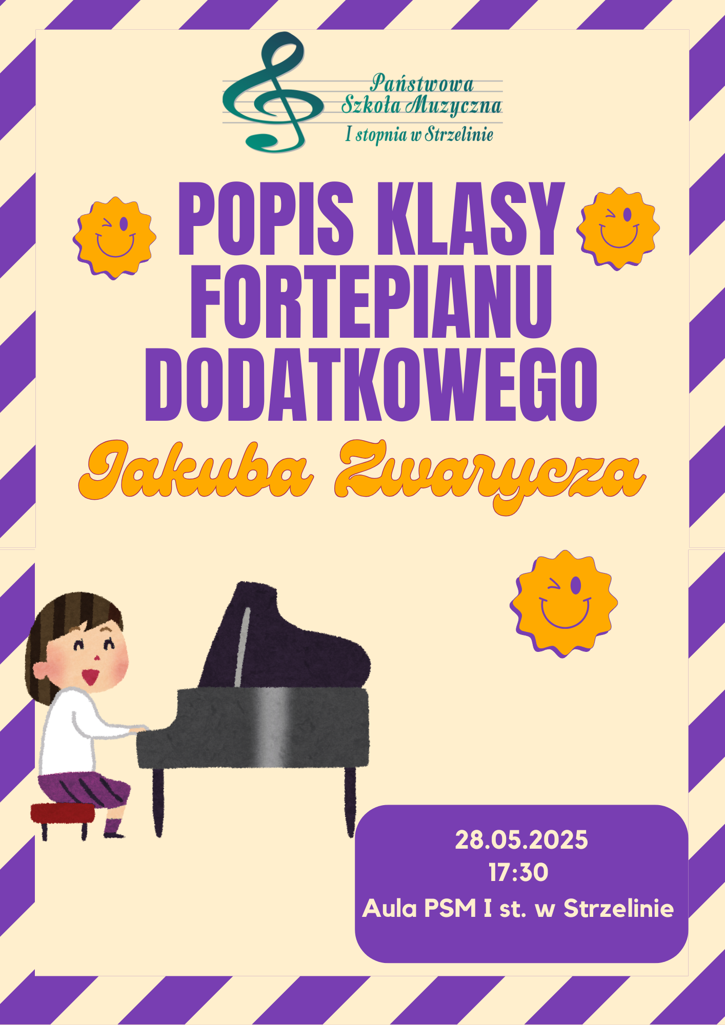 Na kolorowym tle znajdują się informacje dotyczące wydarzenia.