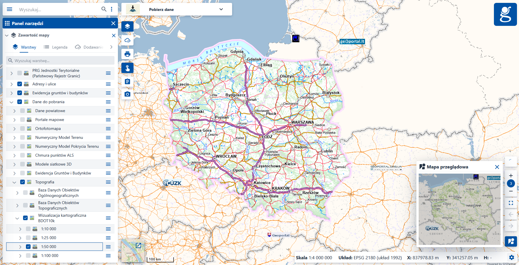 Ilustracja przedstawia zrzut ekranu modułu Pobierze dane serwisu geoportal.gov.pl