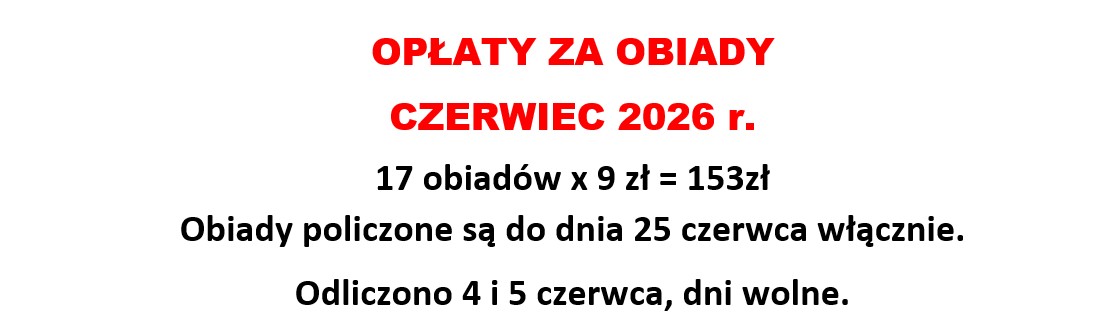 Opłaty za obiady w miesiącu marzec 2026