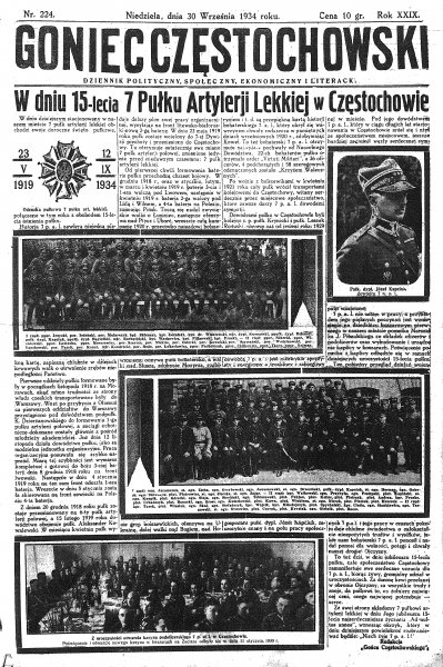 Goniec Częstochowski - artykuł o 7 Pułku Artylerii Polowej