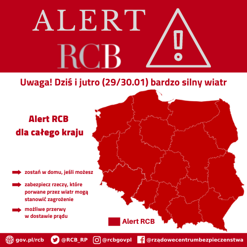Alert RCB - silny wiatr