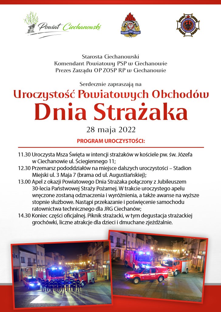 Zaproszenie na uroczystość Powiatowych Obchodów Dnia Strażaka