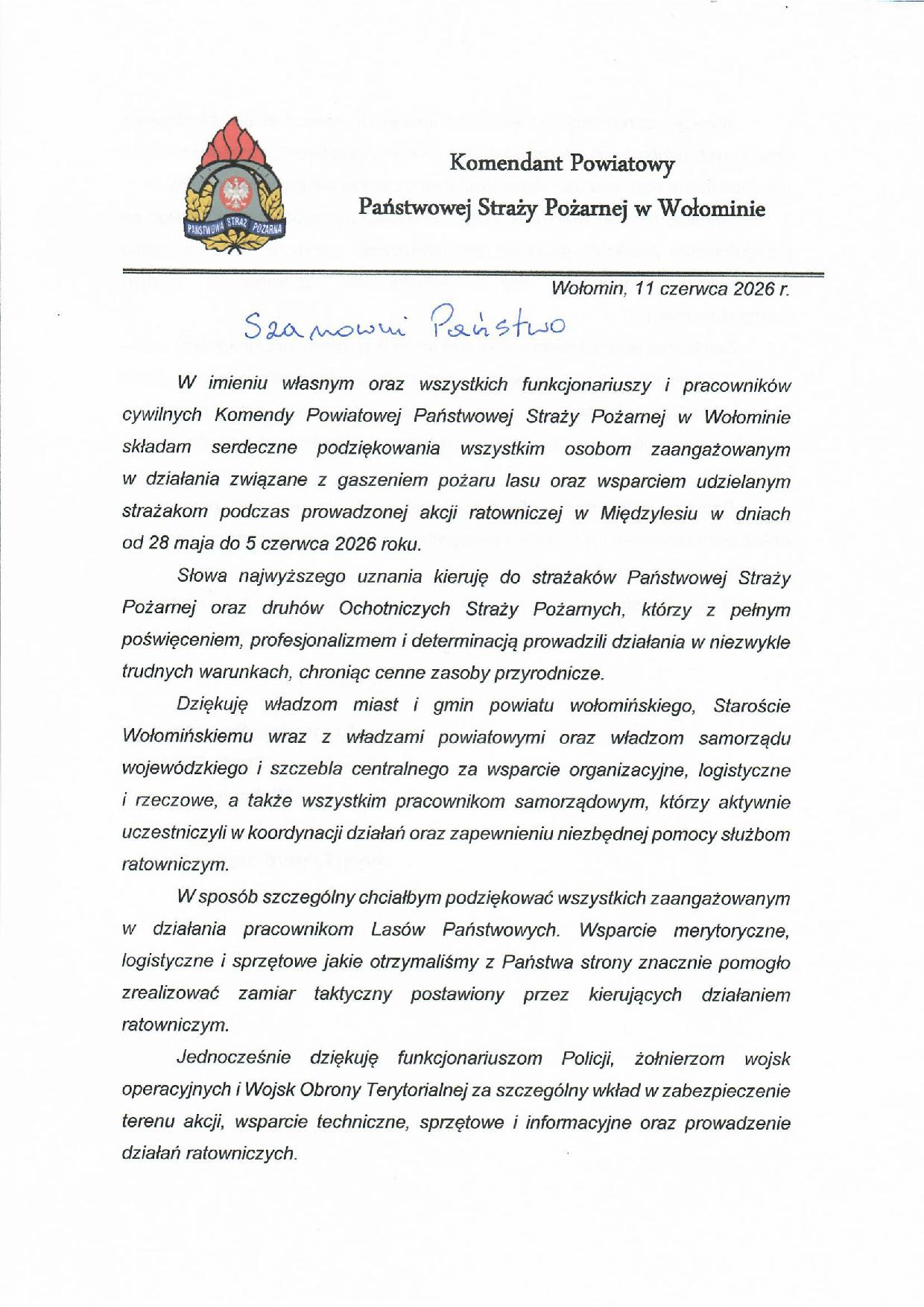 Podziękowania Międzyleś