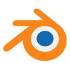 Logo programu Blender, na którym widoczne jest pomarańczowy, gruby kontur oka, z trzema rzęsami. W środku biało niebieska źrenica.