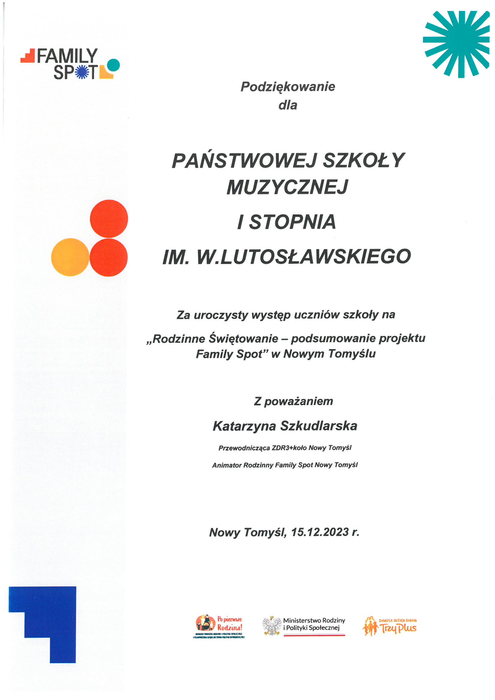 Dyplom - podziękowanie