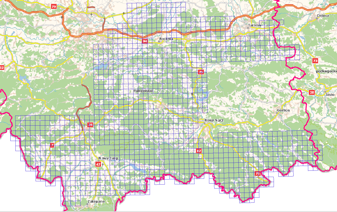Ilustracja prezentuje zasięg nowo przyjętych danych wysokościowych dla obszarów poza miejskich