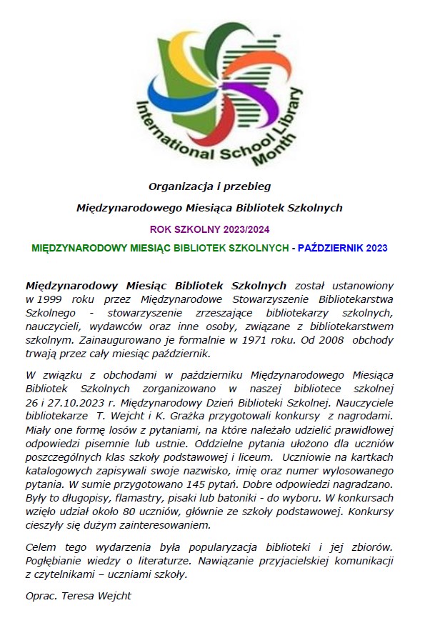 Międzynarodowy Miesiąc Bibliotek Szkolnych 2023/24