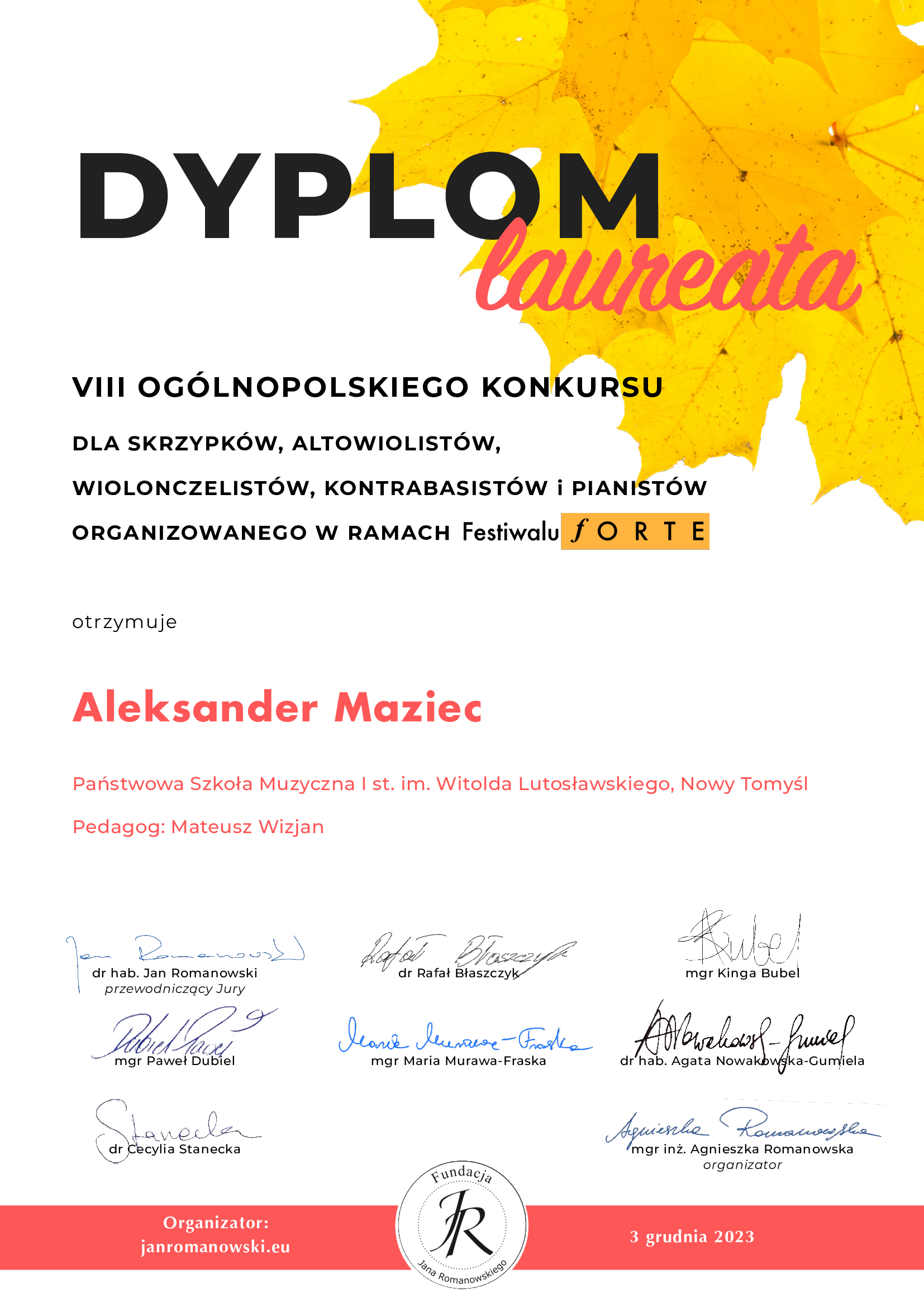 Dyplom - Aleksander Maziec