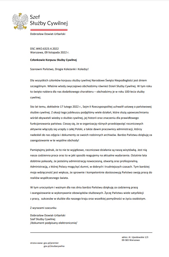 Życzenia z okazji Dnia Służby Cywilnej