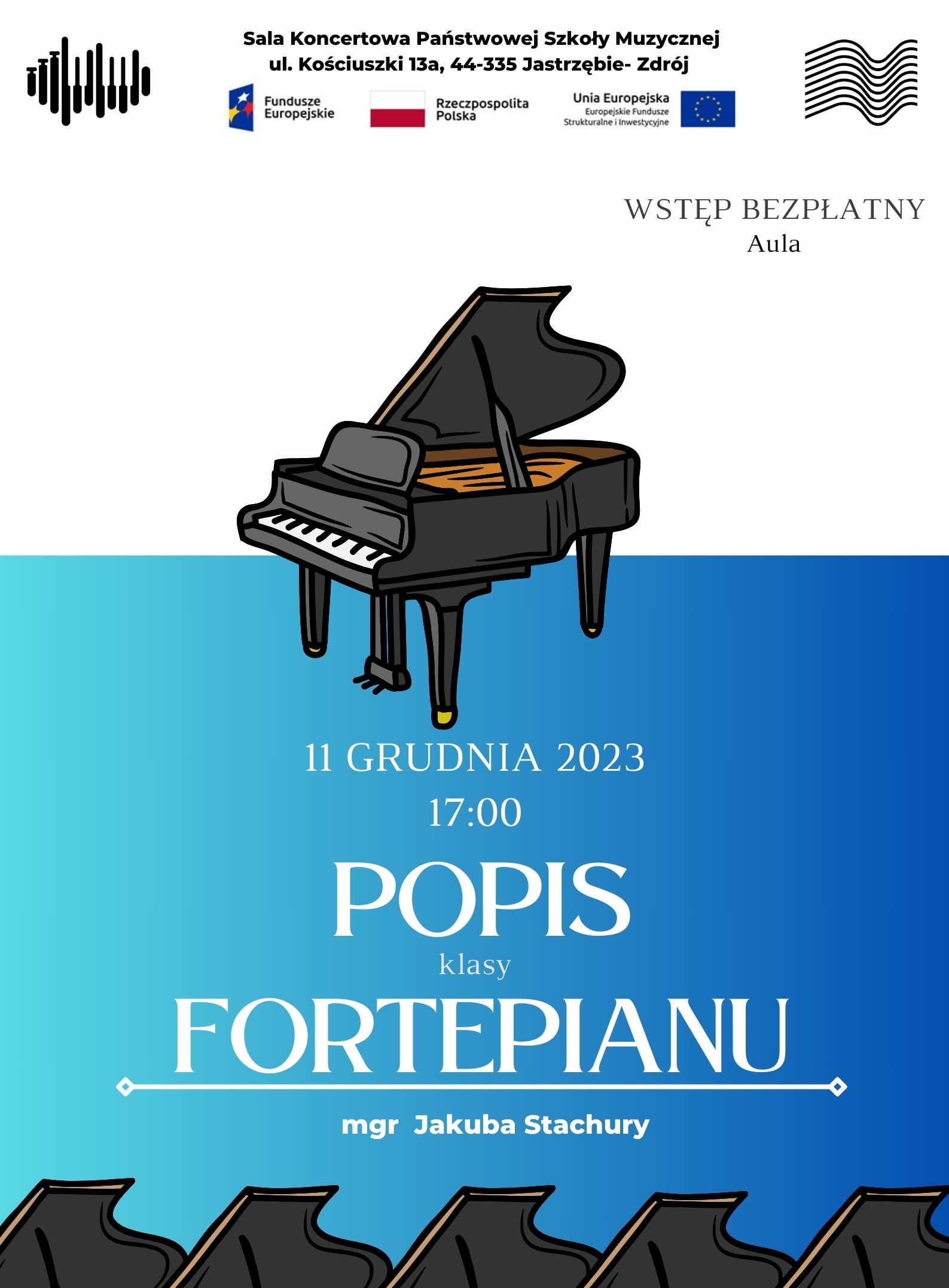Plakat na Popis klasy fortepianu.