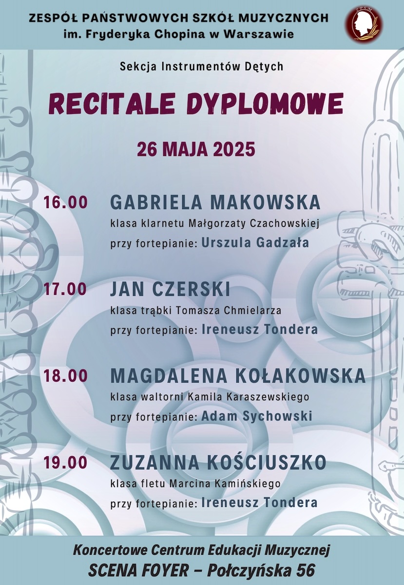 Afisz - Dyplomy uczniów Sekcji Instrumentów Dętych, 26 maja 2025 r