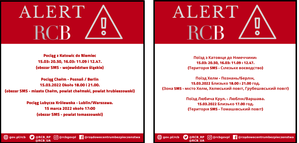 Alert RCB dla obywateli Ukrainy 15 marca