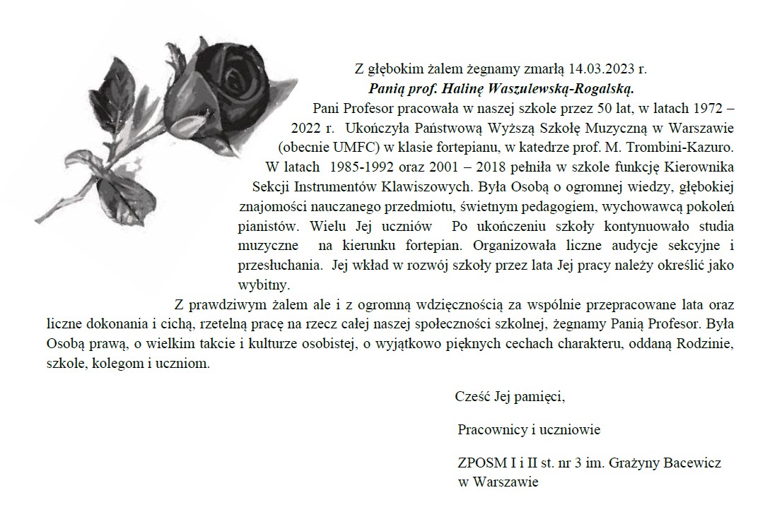 Pożegnanie Pani prof. Haliny Waszulewskiej - Rogalskiej