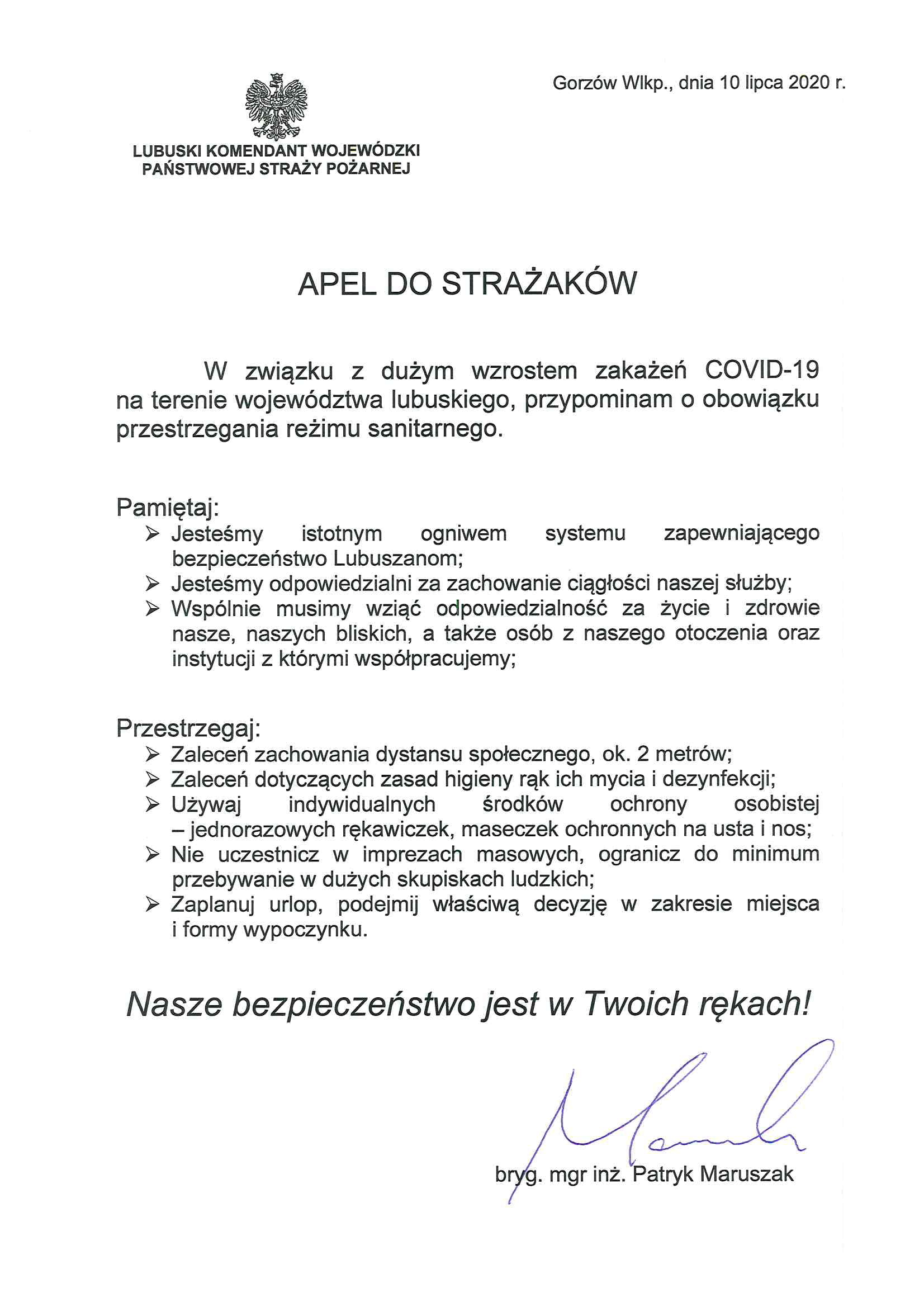 Apel LKW do strażaków