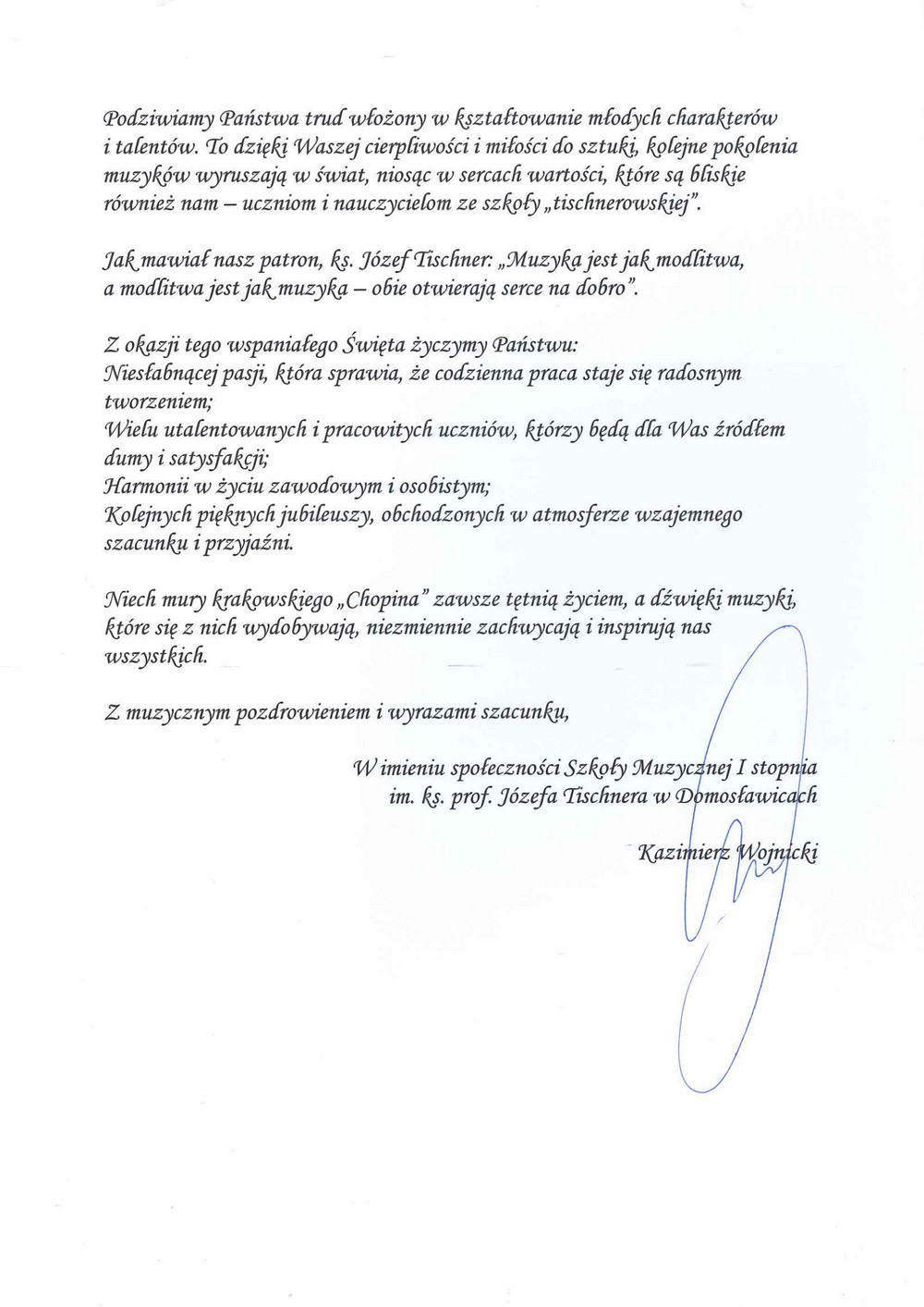 p. Kazimierz Wojnicki - dyrektor SM I stopnia im. ks. prof. Józefa Tischnera w Domosławicach