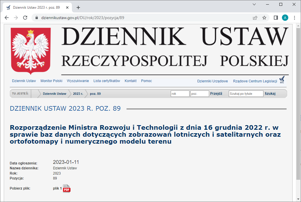 ilustracja przedstawia zrzut z Dziennika Ustaw pod poz. 89.