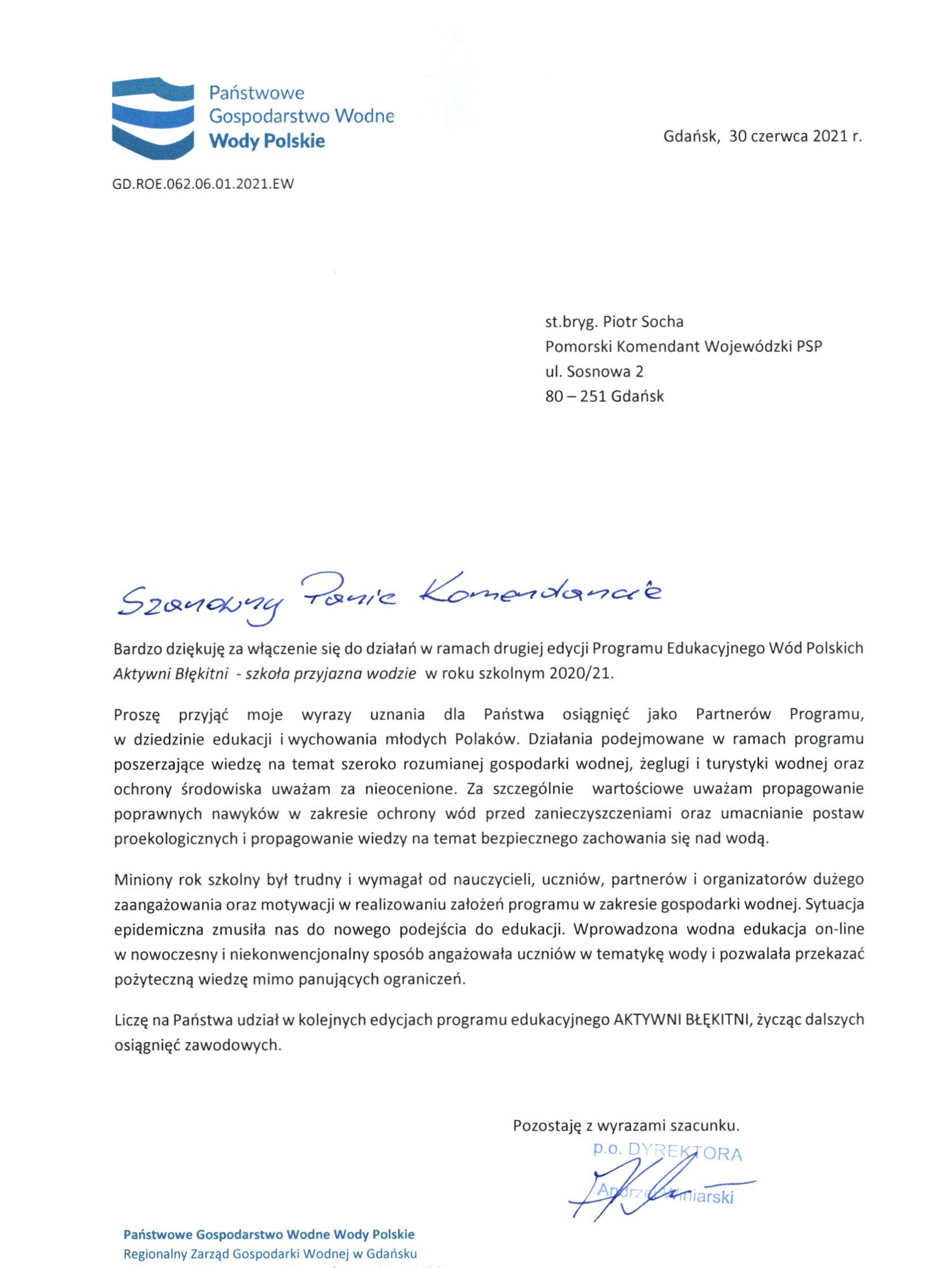 Program edukacyjny "Aktywni Błękitni" - uhonorowanie partnerów