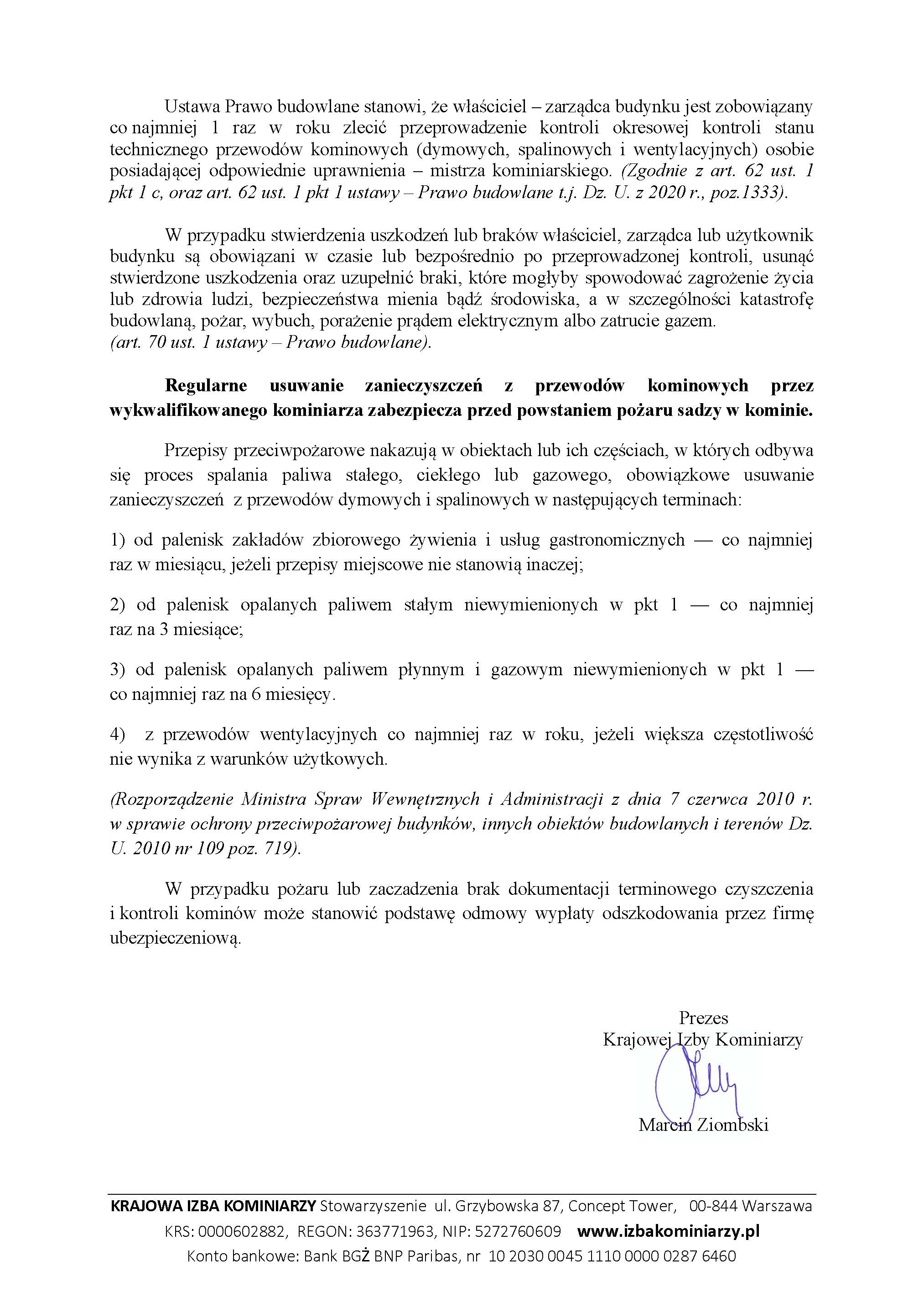 Komunikat Prezesa KIK 2021