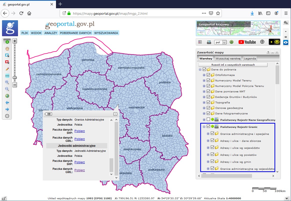 Ilustracja przedstawiająca pobieranie danych PRG w serwisie www.geoportal.gov.pl