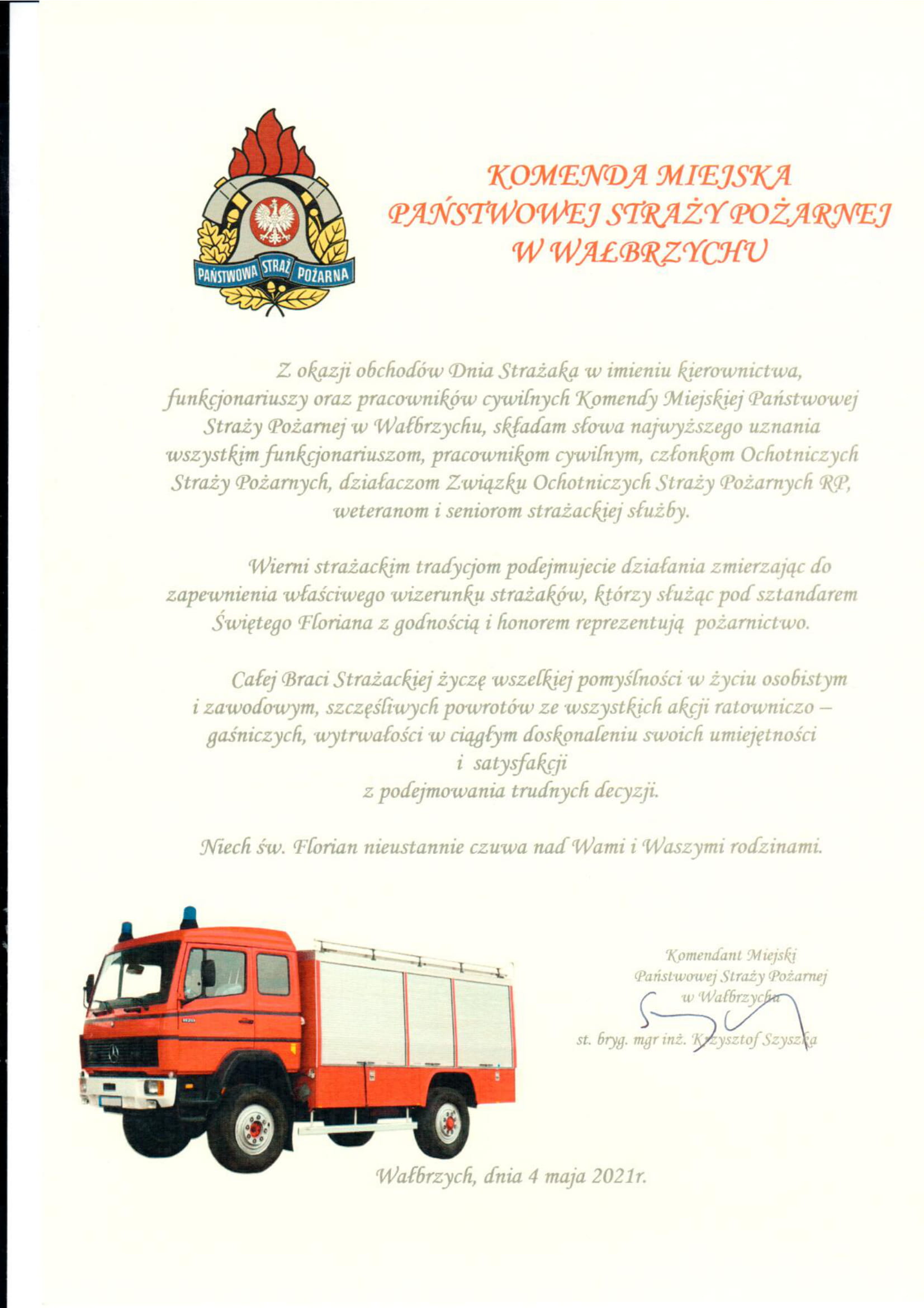 Życzenia z okazji Dnia Strażaka