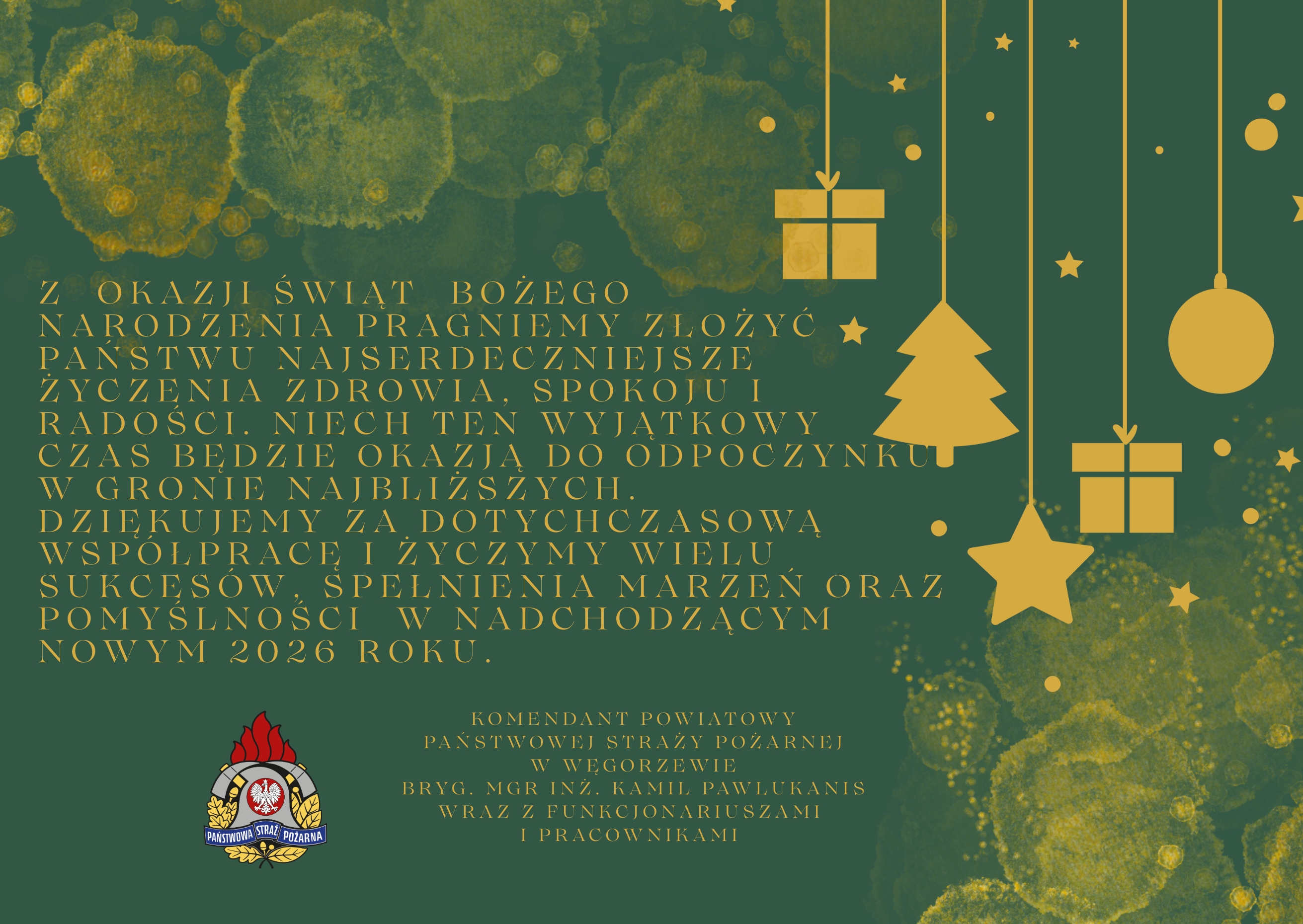 Życzenia świąteczne Komendanta Powiatowego PSP w Węgorzewie