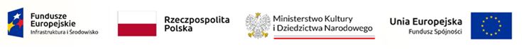 Logo Funduszy Europejskich, flaga Rzeczypospolitej Polskiej, logo MKiDN, flaga Uni Europejskiej