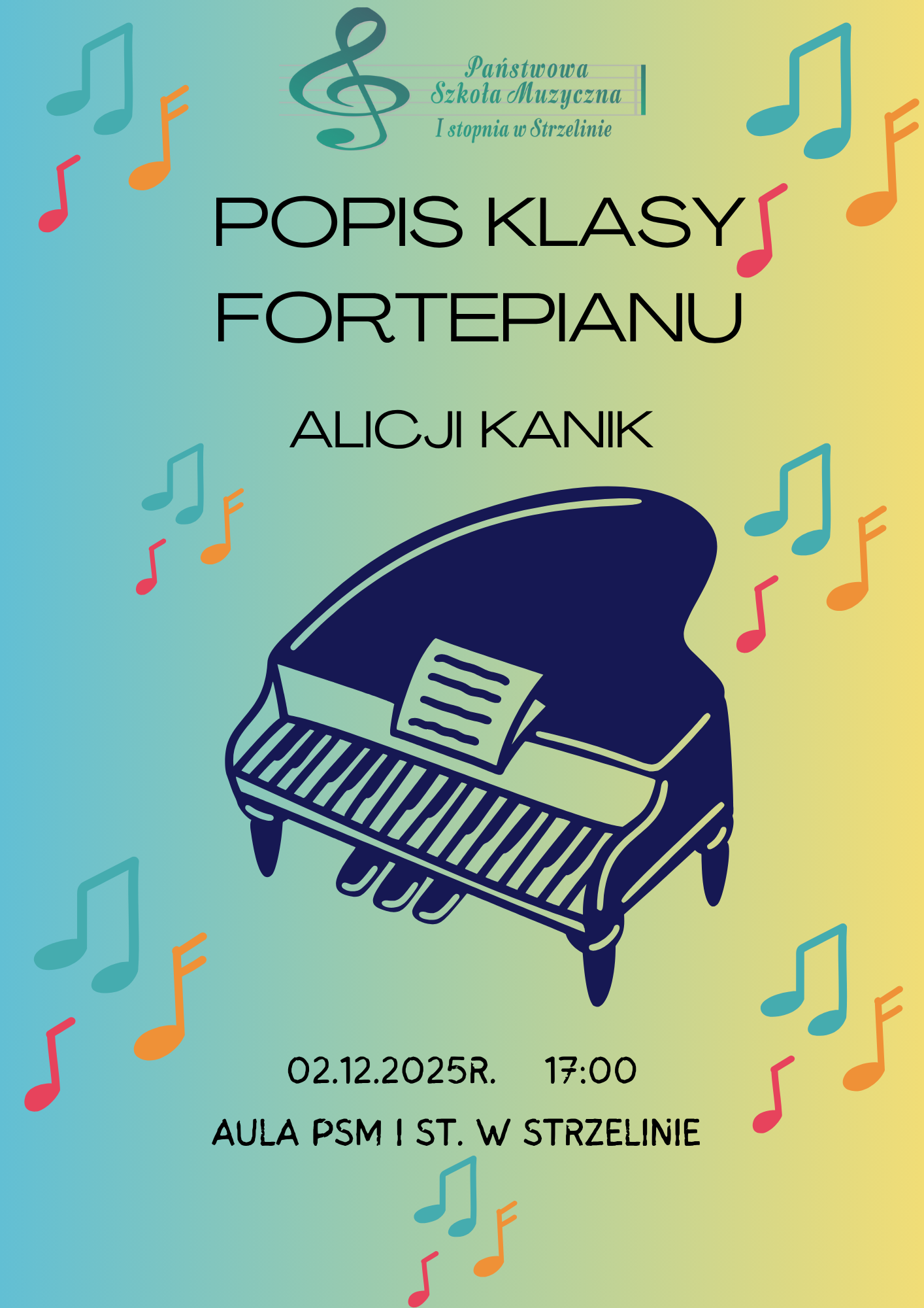 Na kolorowym tle umieszczone zostały informacje dotyczące wydarzenia.