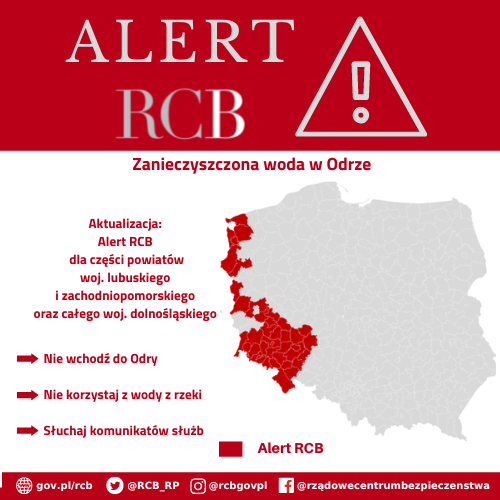 Alert RCB zanieczyszczona Odra - Aktualizacja 2 -12 sierpnia