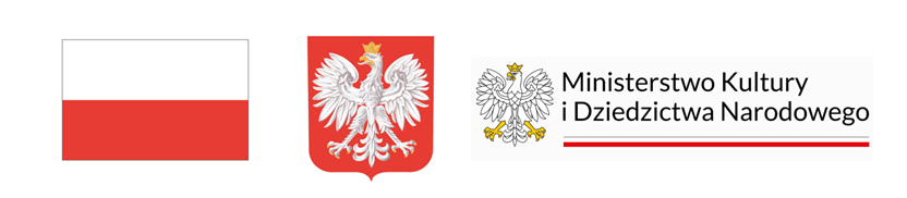 Logotyp przedstawia z lewej strony flagę Polski biało-czerwoną, w środkowej części godło Polski natomiast z prawej strony logo Ministerstwa Kultury i Dziedzictwa Narodowego