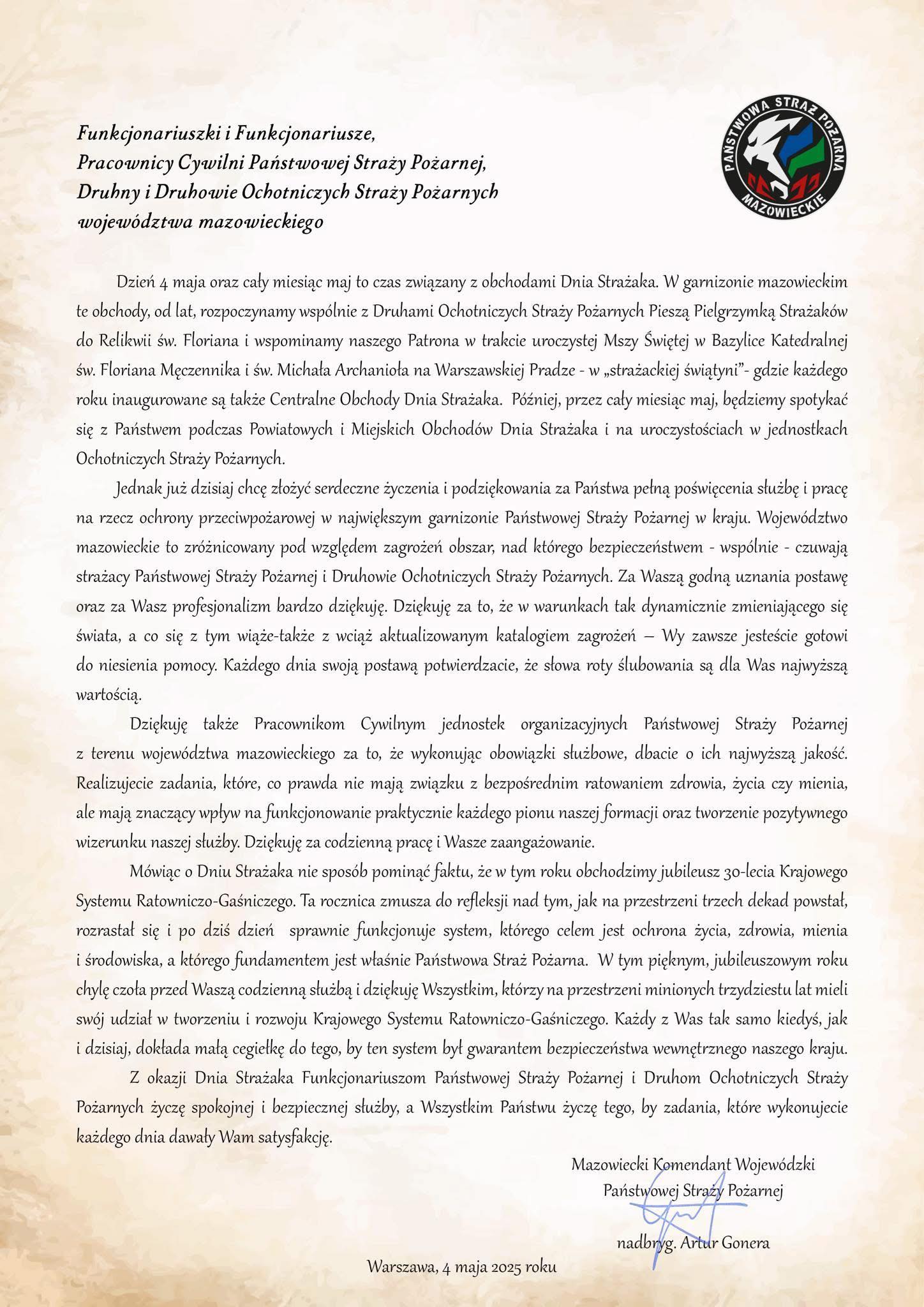 Życzenia z okazji Dnia Strażaka 2025