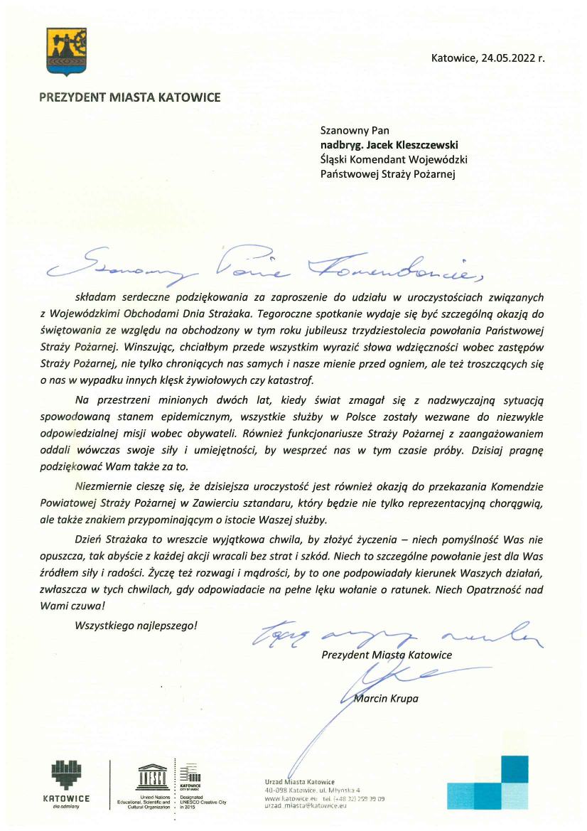 Życzenia od Prezydenta Miasta Katowice Marcina Krupy 