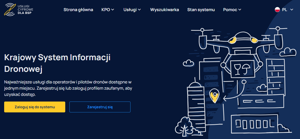 przedstawia zrzut ze strony www.drony.gov.pl